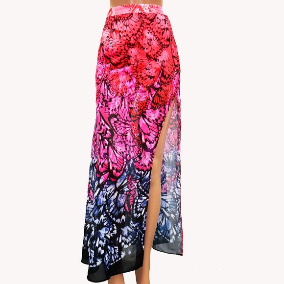 MISS SIXTY bold & Vibrant PRINTED maxi skirt THIGH High SLIT Small - Picture 2 of 8